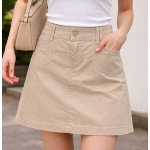 Vintage OLD NAVY Women's Khaki Skirt Stretch Above Knee Cotton Y2K Size 4
